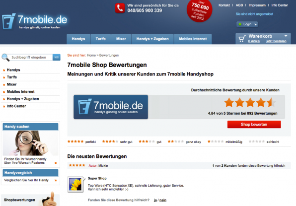 Bewertung Online Shops